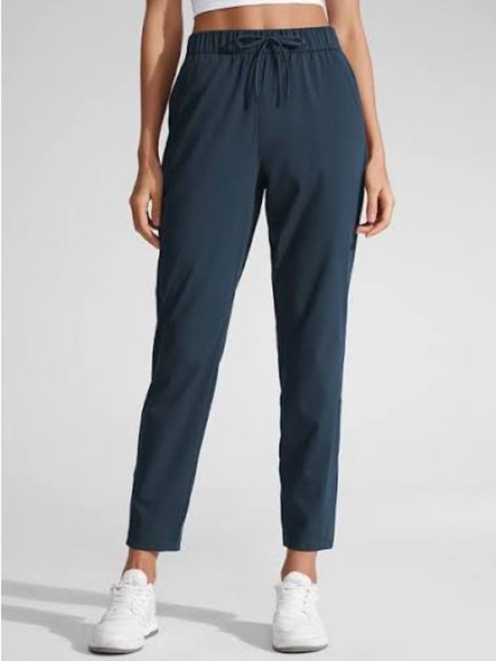 CRZ Yoga Travel Navy Stretch Drawstring High Waisted 7/8 Pants with Pockets